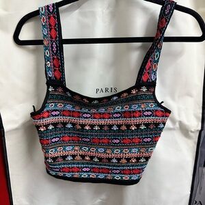 Zara Black Embroidered and beaded Multicolor Crop Top